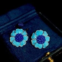 vintage jewelry  Hollycraft  水藍琺瑯花瓣 夾式耳環
