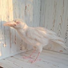 用羊毛氈製成的白色烏鴉雕塑。室內烏鴉家居裝飾