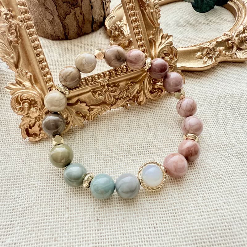 星野煙光手鍊・霧粉阿拉善瑪瑙 × 柔彩原礦珠