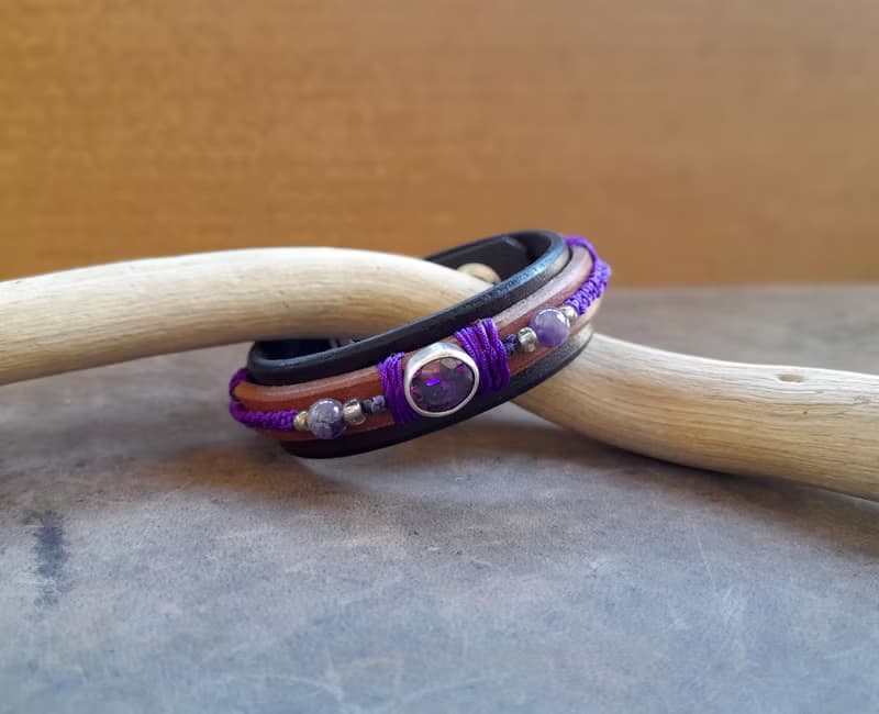 Purple Zirconia Diamond Bracelet, Silver 925 Bangle, Unique Woman Gift Idea