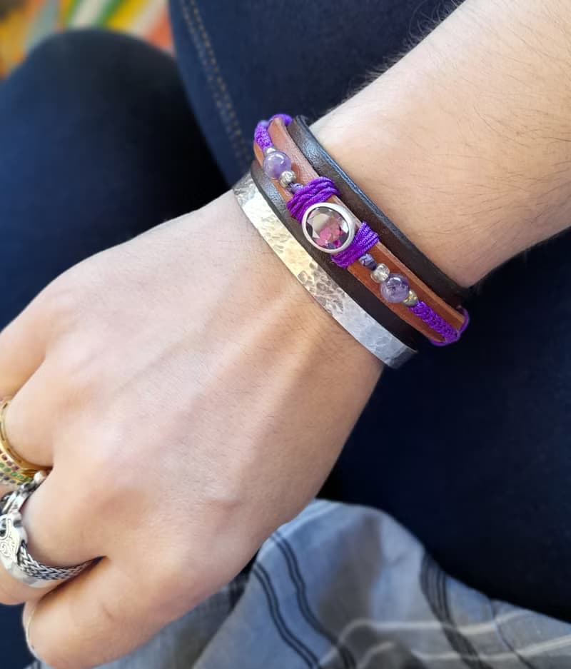 Purple Zirconia Diamond Bracelet, Silver 925 Bangle, Unique Woman Gift Idea