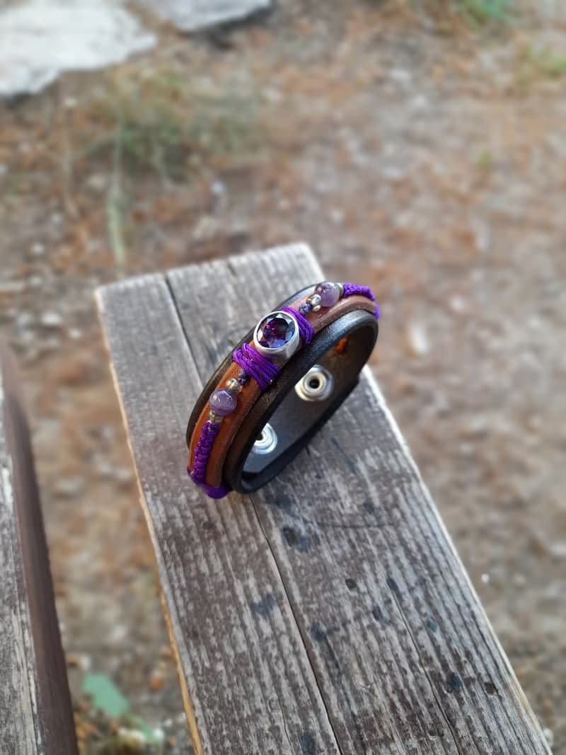 Purple Zirconia Diamond Bracelet, Silver 925 Bangle, Unique Woman Gift Idea