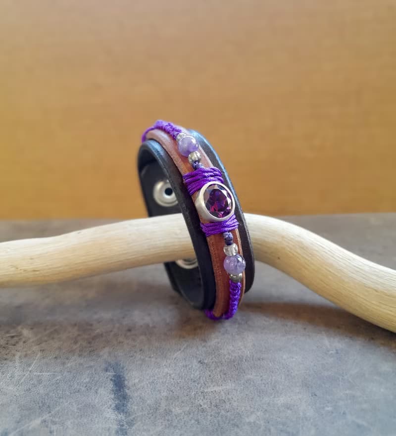 Purple Zirconia Diamond Bracelet, Silver 925 Bangle, Unique Woman Gift Idea