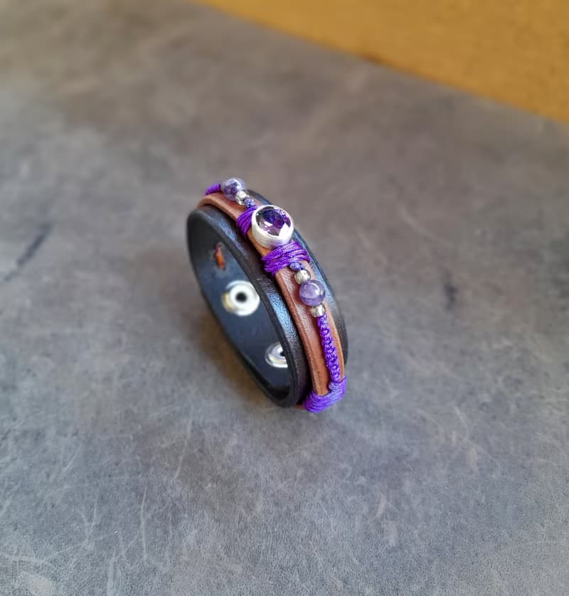 Purple Zirconia Diamond Bracelet, Silver 925 Bangle, Unique Woman Gift Idea