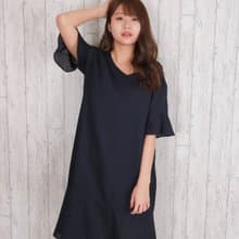 日本製造 亞麻長喇叭連衣裙