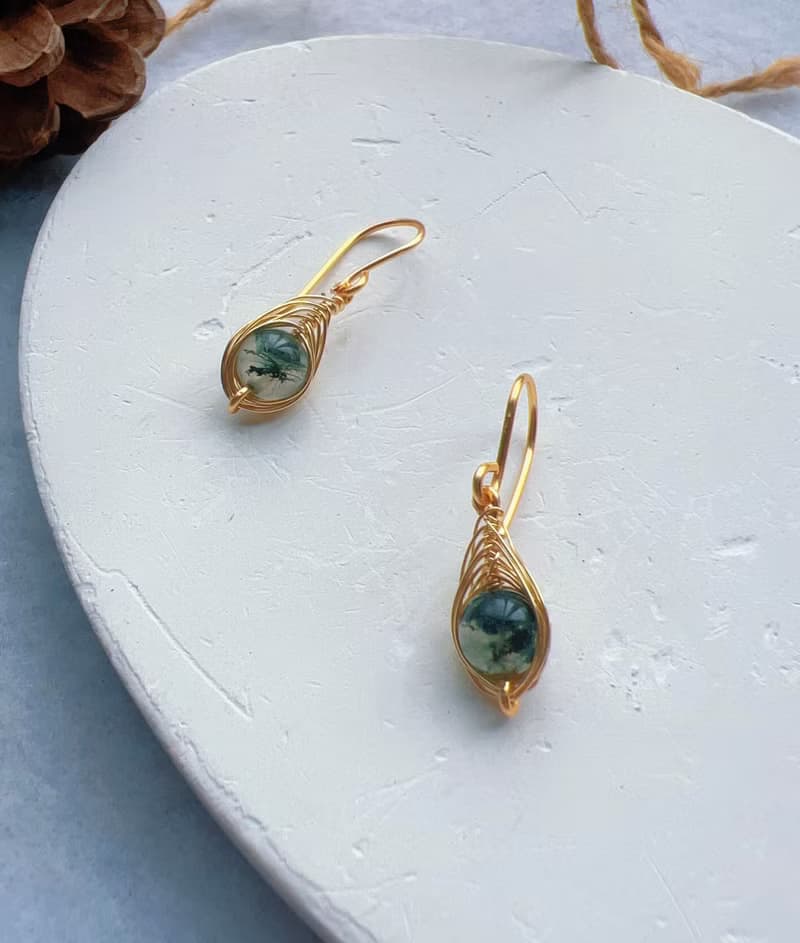 **綠影輕舞** 手作水草瑪瑙耳飾