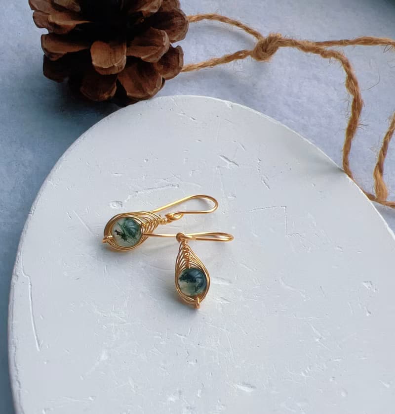 **綠影輕舞** 手作水草瑪瑙耳飾