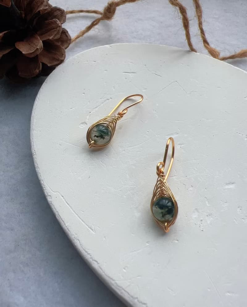 **綠影輕舞** 手作水草瑪瑙耳飾