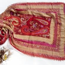 喀什米爾Cashmere/水煮羊毛披肩/針織圍巾/刺繡圍巾/羊絨披巾-花