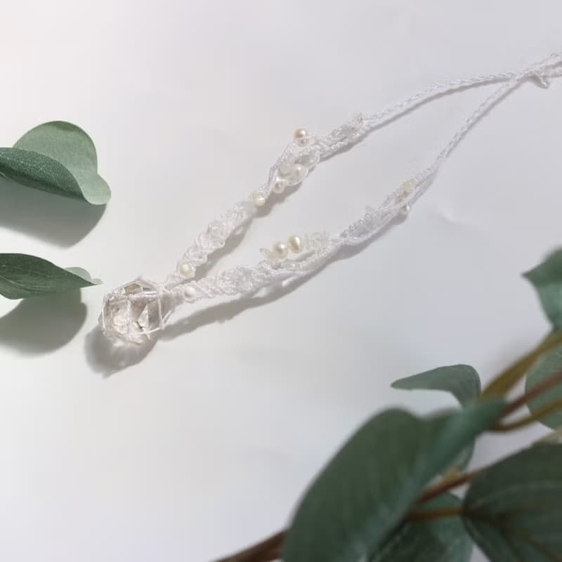 天然石白水晶赫基蒙編織蠟線項鍊