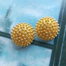 Vintage Jewelry 西洋古董飾品 金色 圓形 凸點 夾式耳環