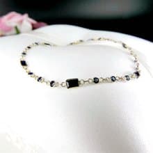 18K小貴婦系列 || 長形切割搭配圓型全藍寶石 ||  極細秀氣手鍊