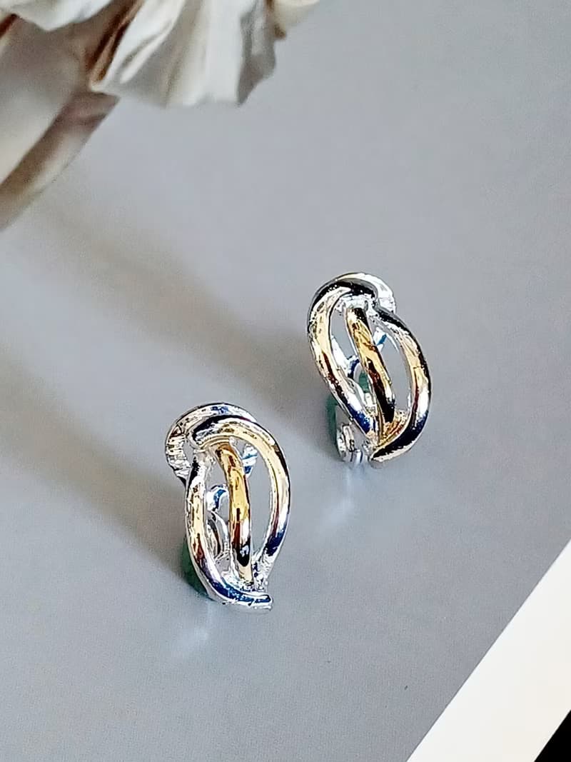 vintage jewelry  TJG 典雅簡約銀色線條 夾式耳環
