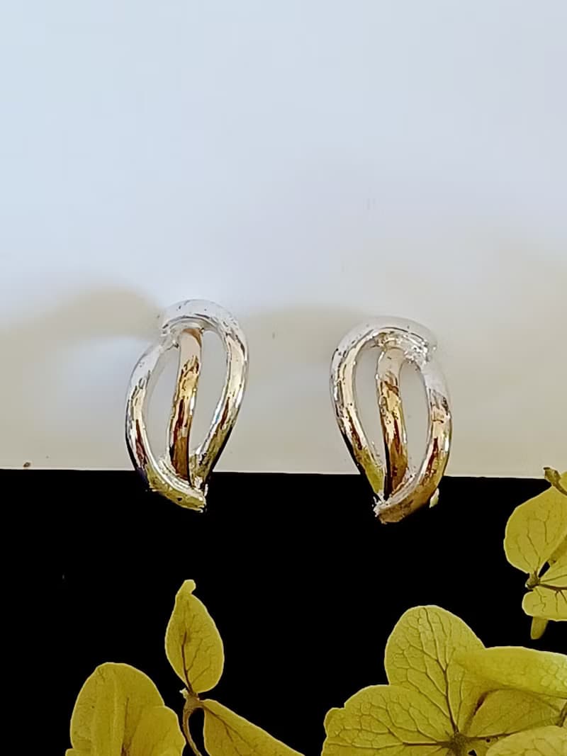 vintage jewelry  TJG 典雅簡約銀色線條 夾式耳環