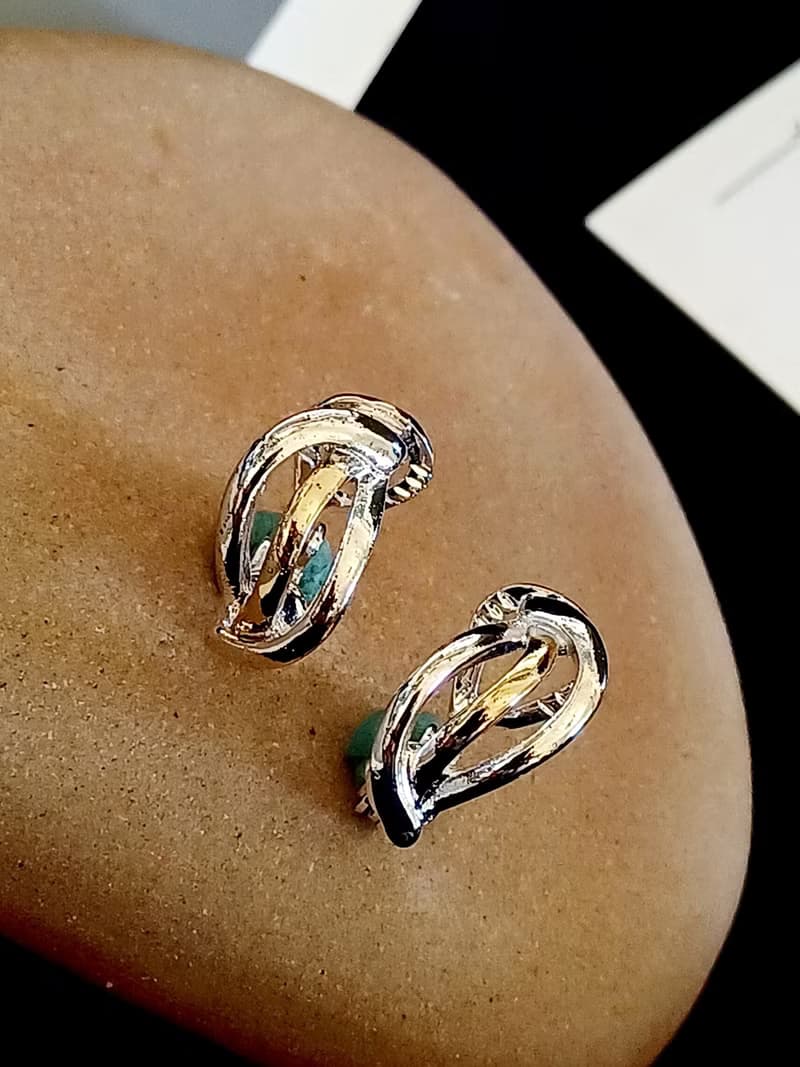 vintage jewelry  TJG 典雅簡約銀色線條 夾式耳環