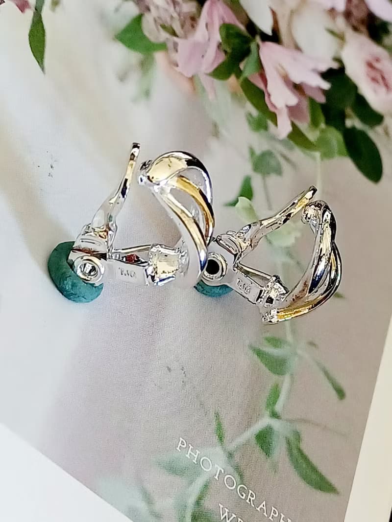 vintage jewelry  TJG 典雅簡約銀色線條 夾式耳環