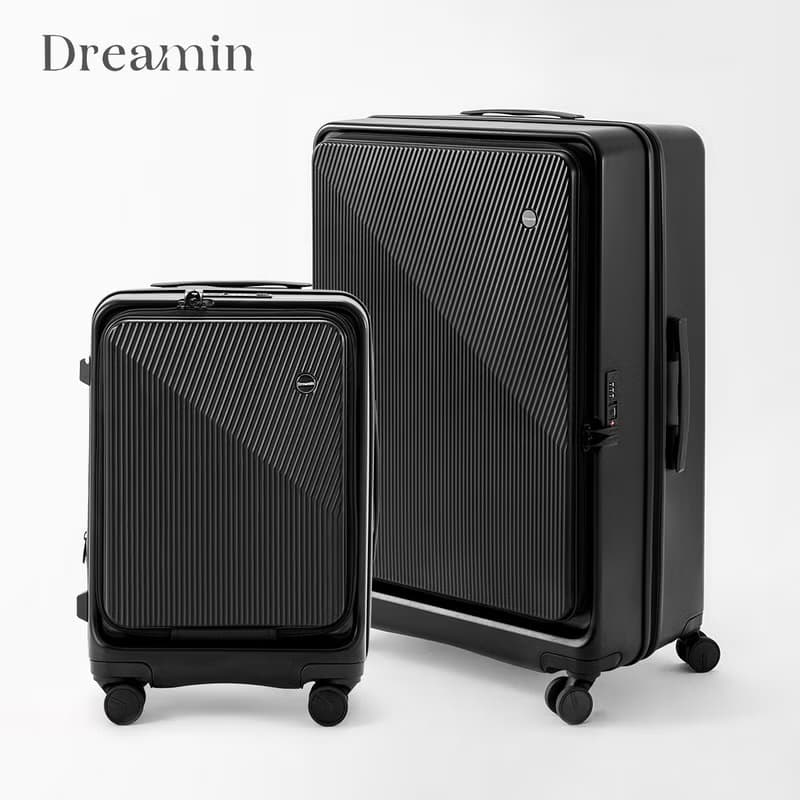 【預購】Dreamin 20+29吋上掀前開式行李箱/登機箱-曜石黑