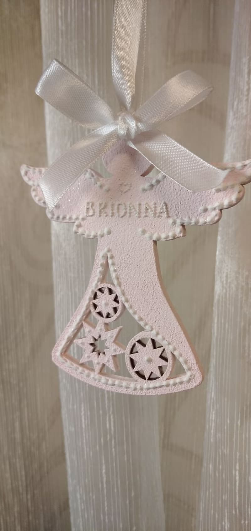 Angel ornament in pink color on ribbon Hanging christmas angel Personalized gift