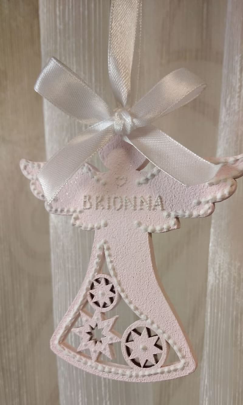 Angel ornament in pink color on ribbon Hanging christmas angel Personalized gift