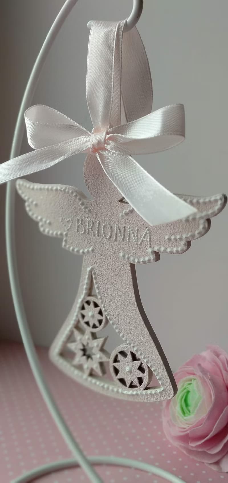 Angel ornament in pink color on ribbon Hanging christmas angel Personalized gift