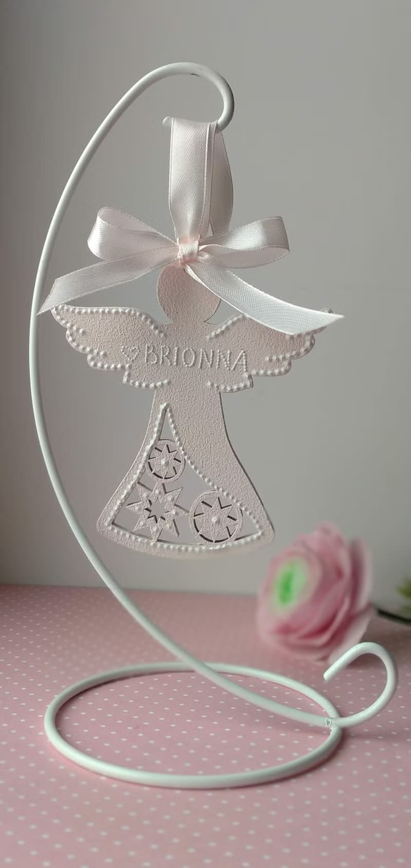 Angel ornament in pink color on ribbon Hanging christmas angel Personalized gift