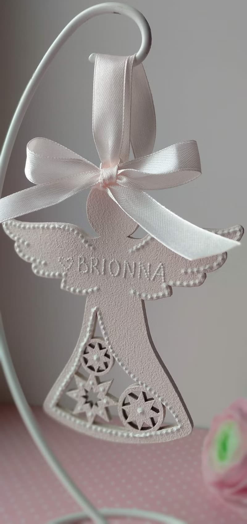 Angel ornament in pink color on ribbon Hanging christmas angel Personalized gift