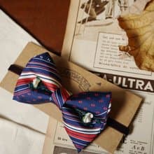 古董領帶改製手工領結-法國藍白紅-白玫瑰版-情人節禮物