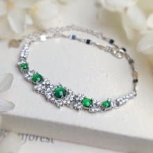 招財•健康|放光冰綠|A貨翡翠純銀日系豪鑲款多顆手鏈