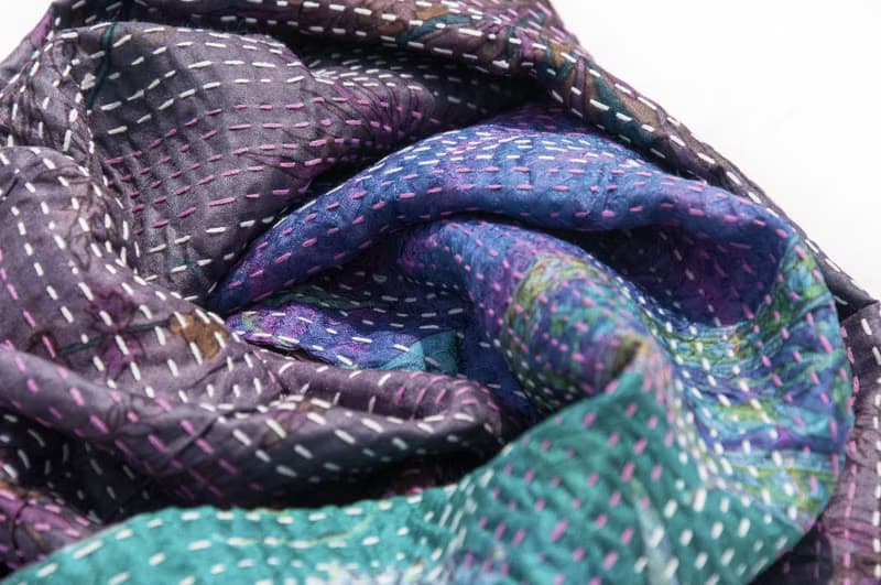 刺繡絲巾/絲綢刺繡圍巾/手縫紗麗線絲巾/印度絲綢刺繡圍巾-漸層花