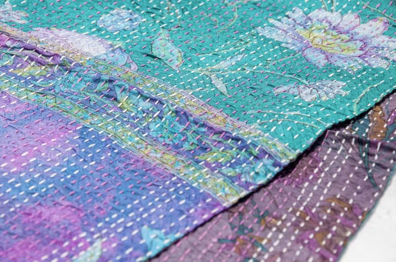 刺繡絲巾/絲綢刺繡圍巾/手縫紗麗線絲巾/印度絲綢刺繡圍巾-漸層花