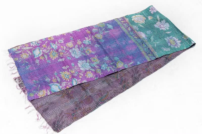 刺繡絲巾/絲綢刺繡圍巾/手縫紗麗線絲巾/印度絲綢刺繡圍巾-漸層花