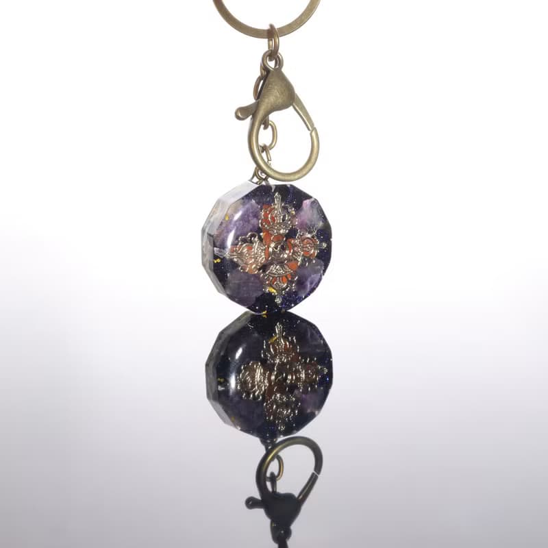 【聖誕飾品】藍砂石紫水晶拉長石智慧四向金剛杵吊飾鑰匙圈藏傳