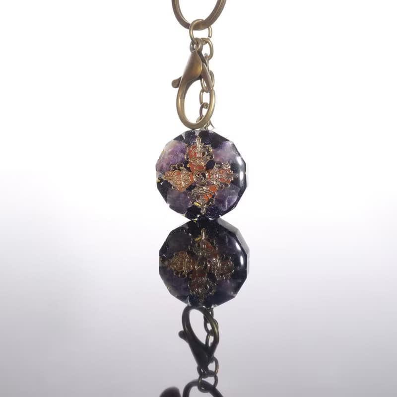 【聖誕飾品】藍砂石紫水晶拉長石智慧四向金剛杵吊飾鑰匙圈藏傳