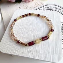 心忱-石榴石 黃水晶 黑金超黃銅細手鍊