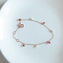 925純銀 泡泡 紅石榴石 珍珠 18K玫瑰金 手鍊 免費送禮包裝