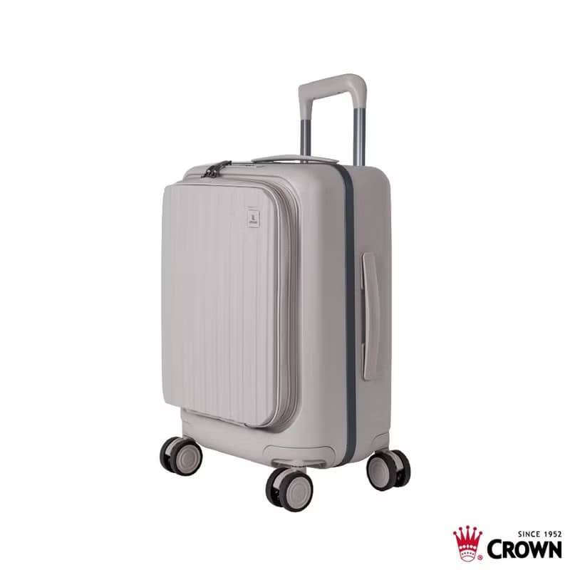 【CROWN】21吋 BOXY 前開框架拉桿箱 登機箱  燕麥奶茶色