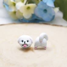 全手制 白色 北京犬耳環 耳釘/耳夾