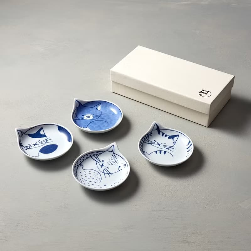 石丸波佐見燒 - neco 貓 - 小餐碟禮盒 (4件組)