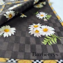 Burberry Vintage Handkerchief Floral Daisy on Brown Check 20x 20 inches