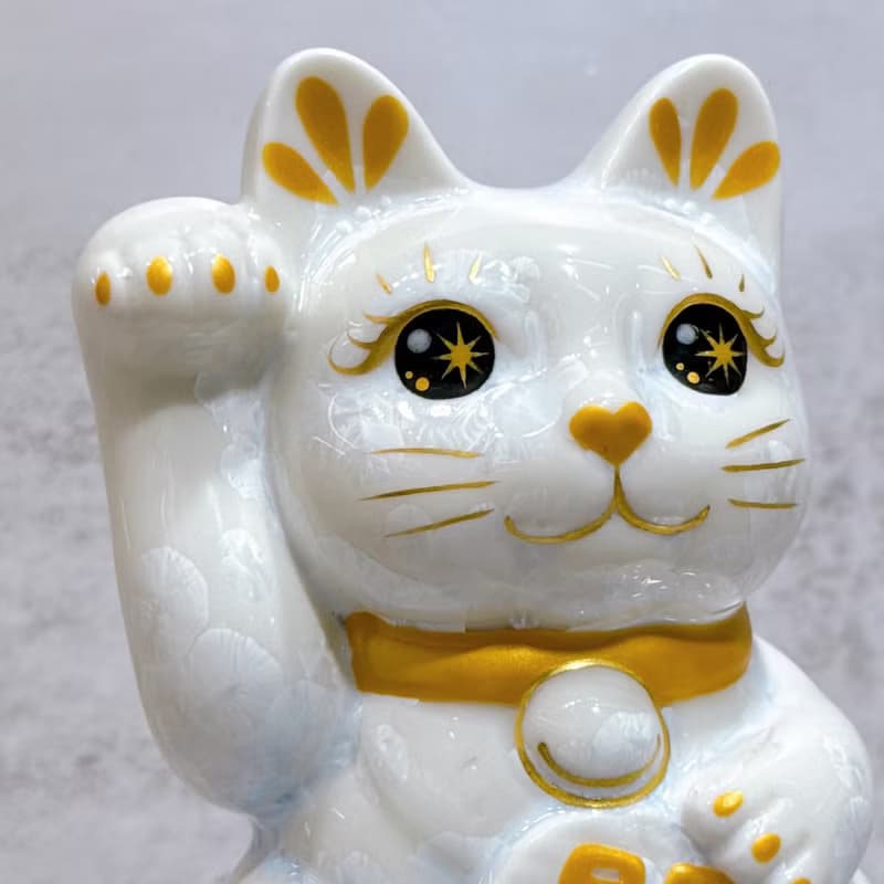 【青晶開運】日本清水燒招財貓 | 花結晶 青白 開運 右