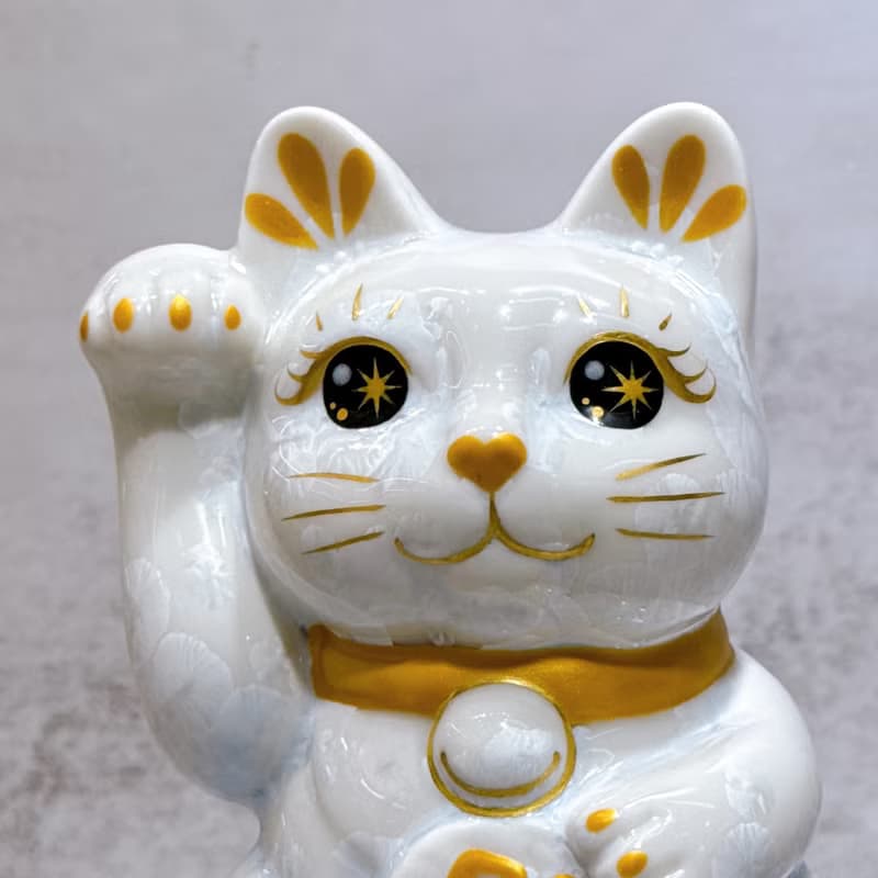 【青晶開運】日本清水燒招財貓 | 花結晶 青白 開運 右