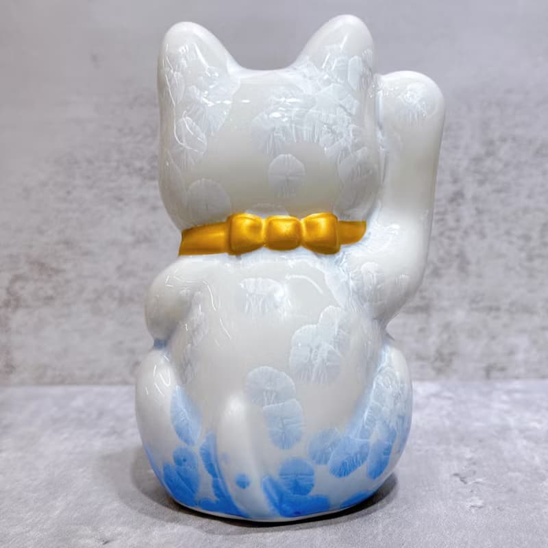 【青晶開運】日本清水燒招財貓 | 花結晶 青白 開運 右