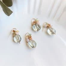 14KGF 綠色紫水晶 橄欖石 黃水晶 耳環 / 耳夾 / 二月誕生石