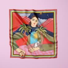Midnight and Morning - Woman and Bird silk polyester scarf