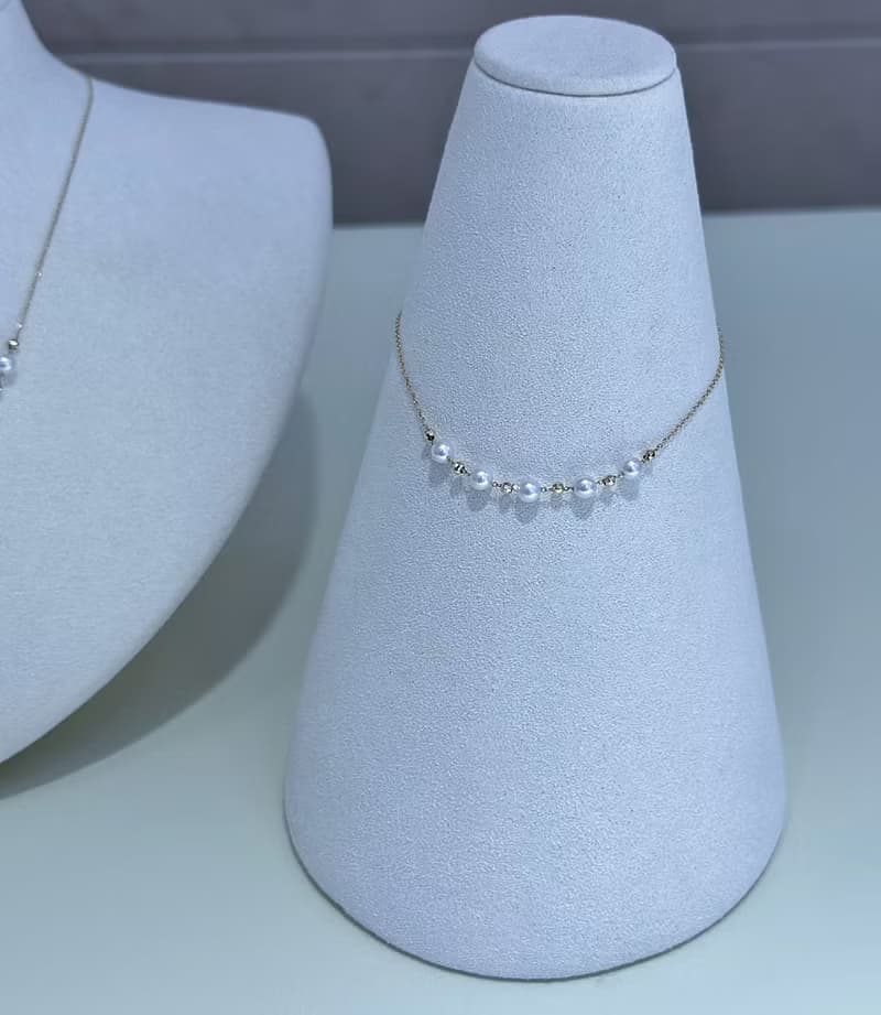 流光變奏曲小米珠淡水珠天然鑽石珍珠手環真珠手環18K金手鍊手環