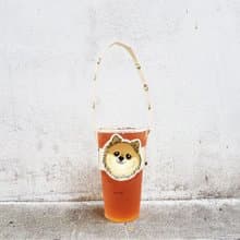 博美  2毛色 棕色/白色 造型隨行飲料杯套提袋 飲料提袋
