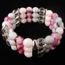 Pink Fuchsia Czech Glass Bracelet Three 3 Strand Beaded Stretch Bracelet Jewelry