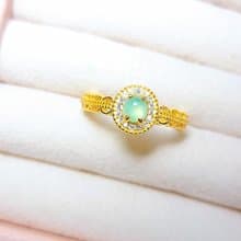 |活力招財|A貨翡翠冰玻甜果綠蛋面4.5mm純銀鍍18k金蕾絲款戒指