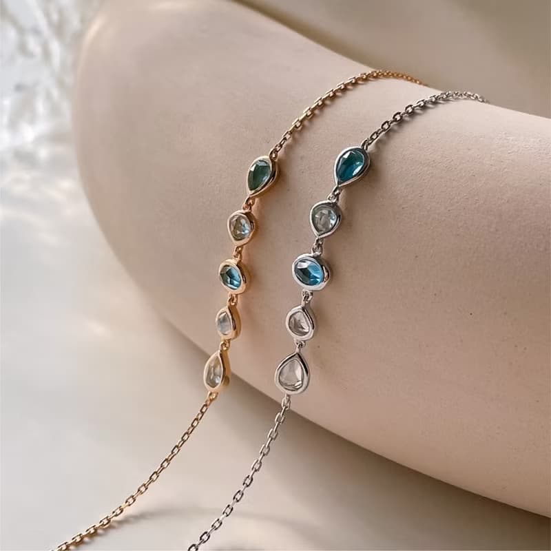 月光石/托帕石/菫青石/坦桑石/紫水晶【蒼藍初見】s925純銀手鍊