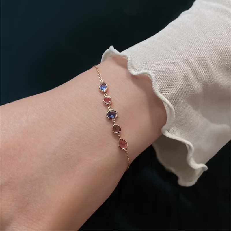 月光石/托帕石/菫青石/坦桑石/紫水晶【蒼藍初見】s925純銀手鍊